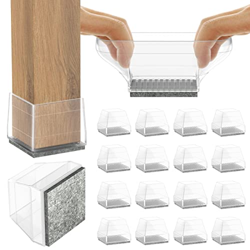 Square Chair Leg Protectors for Hardwood Floors,16 Pcs Silicone Felt Furniture Legs Caps to Prevent Floor from Scratches and Reduce Noise, Easy to Move, (Clear, Fit: 0.866-1.14"). - color: Clear, size: Square M(0.866-1.14")