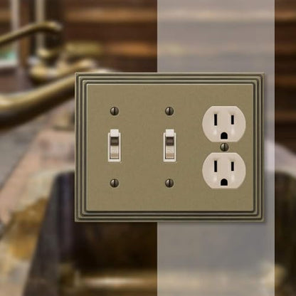 Amerelle Steps Double Toggle/Single Duplex Cast Metal Wallplate in Rustic Brass - color: Rustic Brass, size: 2 Toggle / 1 Duplex