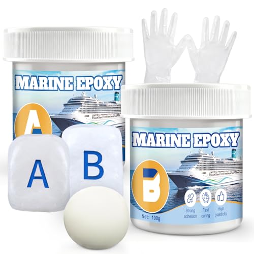200g Marine Epoxy Putty White Marine Grade Epoxy Stick Fix Strong Adhesion Durable Waterproof for Repair Holes Gaps Dents Cracks in the Hull Metal Ceramics Plastics Wood Tiles,White 100g*2