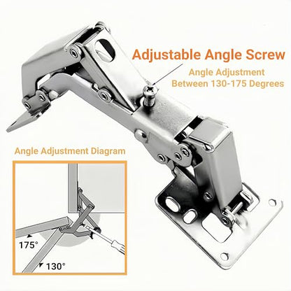 175° Heavy Duty Cabinet Hinges 2 Pair, Wide-Opening Concealed Hydraulic Hinges for Trap Doors, Thick Panels & Garage Cabinets | Soft Close, Adjustable Frameless Hinge Set with Screws & Storage Case - color: Universal | 175°Heavy Duty + Manual & Case