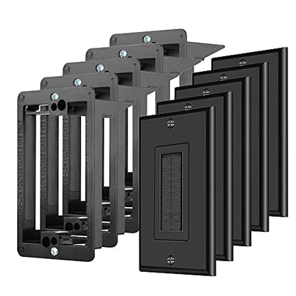 TNP Brush Wall Plate with Mounting Bracket Kit (5 Pack) Single Gang Cable Entry Access Brush Bristles Style Strap Opening Port Insert Socket Wiring Plug Jack Face Cover Outlet Mount Panel (Black) - color: Black, size: 1 Gang (5 Pack)