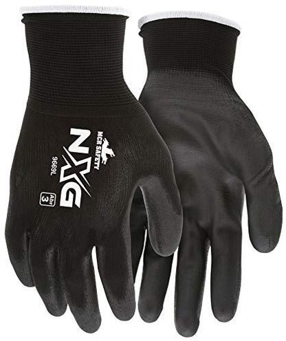 MCR Safety 9669S Nylon Knitted Shell MCR Safetys with Black PU Dipped Palm and Fingers, Black, Small, 1-Pair - size: Small (Pack of 1)