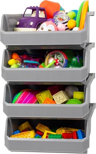 ReadySpace Plastic Containers for Organizing and Storage Bins for Closet, Kitchen, Office, Garage or Pantry Organization, Stackable Bins, Extra Large (14.8" x 16.5" x 7"), 4-Pack, Grey - color: Grey, size: Extra Large, 4-pack