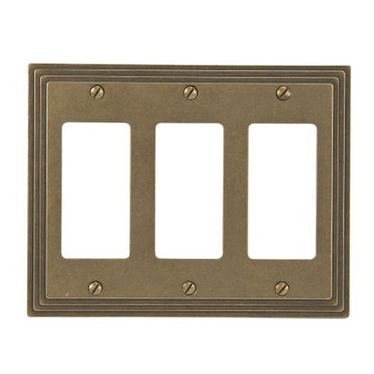 AMERELLE 84RRRRB Steps Triple Rocker Cast Metal Wallplate in Rustic Brass - color: Rustic Brass, size: 3 Rocker