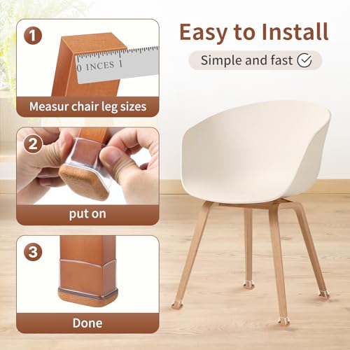 Ezprotekt 24 Pcs Rectangle Clear Felt Chair Leg Floor Protectors Caps for Hardwood Floors, Rectangle Silicone Felt Furniture Pads Cups for Chair Table Desk (Fit W :0.6-0.8", L: 0.9-1.3") - size: S-Rectangle