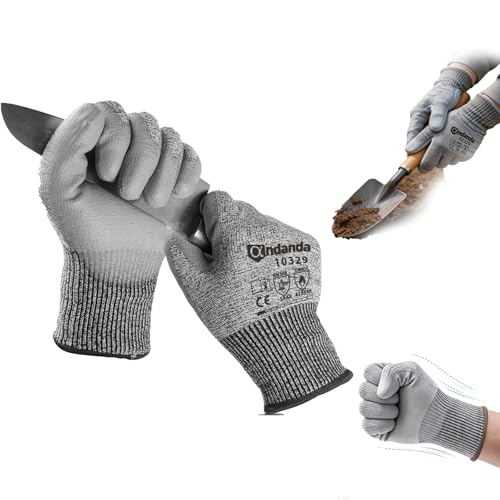 ANDANDA Cut Resistant Gloves Level 5, PU Coated Work Gloves with Power Grip for Dry & Slightly Oily Environment, Garden, - size: Large