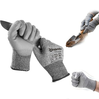 ANDANDA Cut Resistant Gloves Level 5, PU Coated Work Gloves with Power Grip for Dry & Slightly Oily Environment, Garden, - size: Large