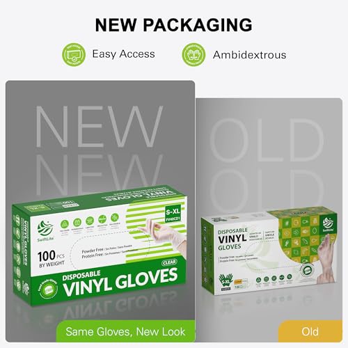 SWIFTLITE Disposable Vinyl Gloves, Food Safe, Latex-Free Powder-Free Clear Plastic Gloves for Cooking, House Clean, Food Prep - size: Large
