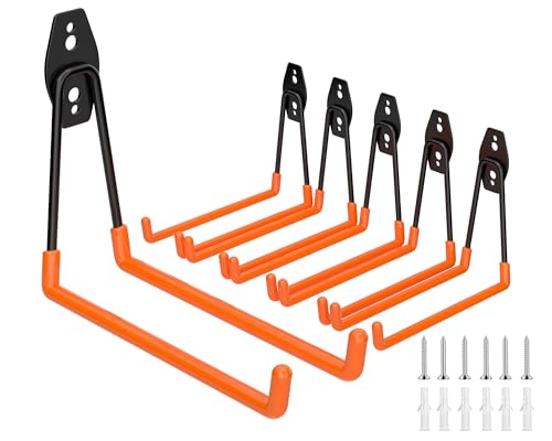 ENUODA Large Garage Storage Hooks Heavy Duty Wall Hooks for Hanging Ladder, Garden Tool, Shovel, Broom, Drill, Bike, Extension Cord, Hose, Chair, Bulk Items, 7.5 inch, 6PCS - color: Orange_L Hooks, size: X-Large