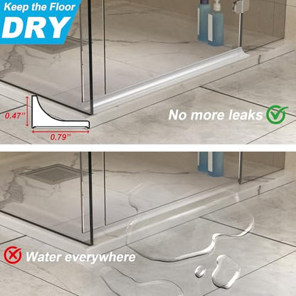 98Inch Shower Threshold Water Dam, Self-Adhesive Silicone Shower Barrier Water Stopper Shower Door Bottom Seal Strip Shower Splash Guard for Bathroom Kitchen Bathtub - color: Transparent, style: 98 inch