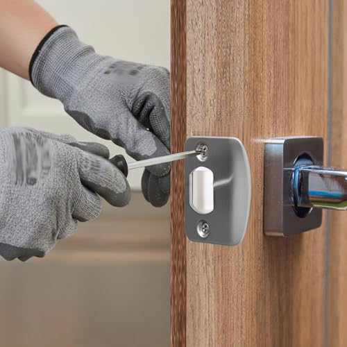 Standard Door Latch Strike Plate, Stainless Steel Door Latch Restorer with Spacer Shim, Universal Restorer Reinforcement Plate Security Lock Strike Replacement Repair Kits for Home Office
