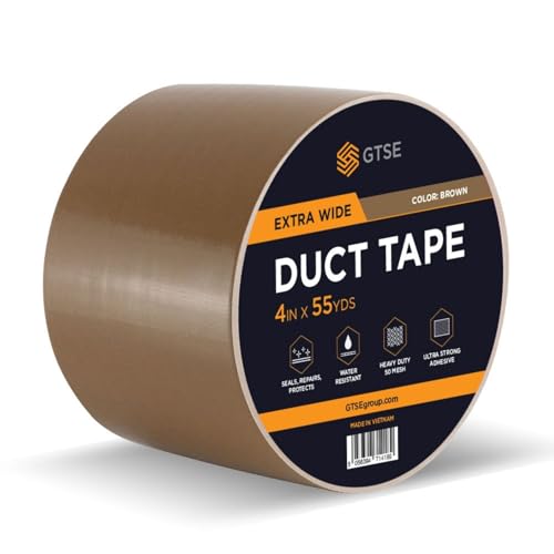 GTSE Wide Duct Tape, Brown, 4 Inches x 55 Yards (164 ft), Heavy Duty, Waterproof Repair Tape for Indoor or Outdoor Use, 1 Roll - color: Brown, size: 4" x 55 yards