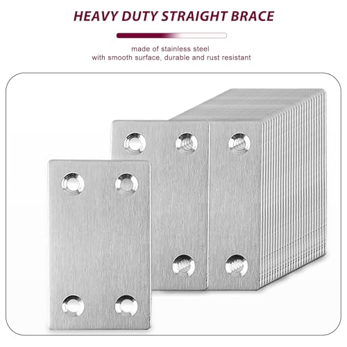 50PCS Silver Flat Mending Plates, 2.36” 304 Stainless Steel Brace Straight Mending Joining Plates，Metal Straight Brackets for Fastening and Fixing, Reinforced Furnitures,2.36X1.5X0.06IN - size: 2.36X1.5X0.06IN