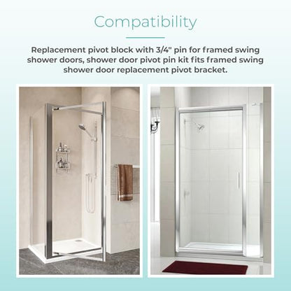 Shower Door Pivot Block with 3/4" Pin for Framed Swing Shower Doors, Shower Door Hinge Pin Kit Fits Framed Swing Door Replacement Pivot Bracket, Glass Door Replacement Parts