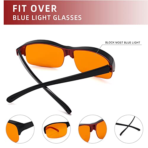 Eyekepper 100% Anti-Blue Light Blocking Fitover Glasses Wear Over Computer Glasses With Amber Lens - color: 1801-black Red-100% Blue Light Blocking