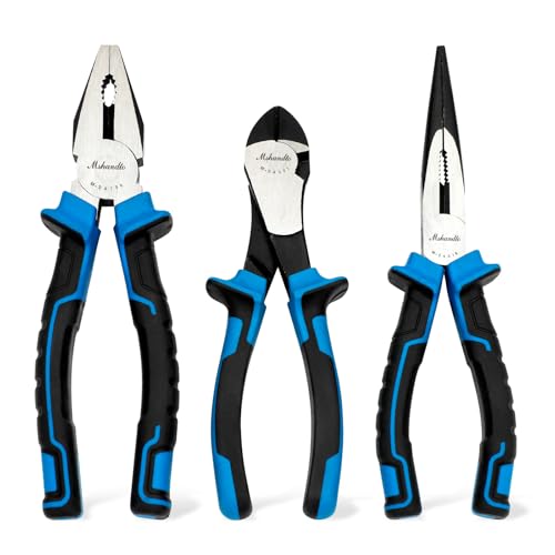 3 Pieces Plier Set, 8" Needle Nose Pliers, 8" Linesman Pliers and 7" Diagonal Cutting Pliers, Premium High Carbon Construction for Cutting, Plumbing, and General Applications Multi-use Tools - size: 3 Pcs