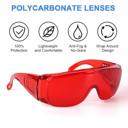 Red Safety Glasses Dental Lab Protective Goggles Over Glasses Wrap Around Clear Eye Protection Protective Eyewear Safety Goggles With Wide Vision, UV Protection, Scratch Resistant, Splash Proof
