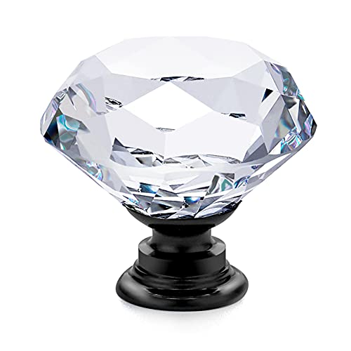 Ravinte 5 Pack Crystal Drawer Knobs - Glass Cabinet Knobs, Diamond Shaped, 30 mm with Black Base - color: Black