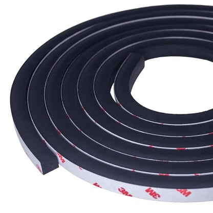 Neoprene Waterproof Rubber Foam 1/2” (w) x 1/2” (h) x 12 feet Long Weather Stripping Door Seal Insulation Shock-Absorbing 3M Self-Adhesive Tape for Door Frames, Windows – Black, 1 Continuous Roll - size: 1/2" x 1/2" x 12'
