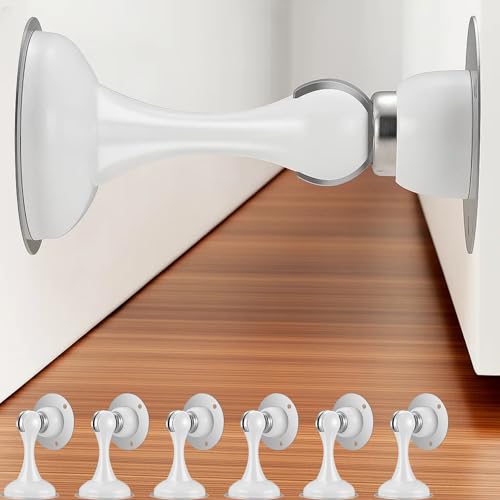 6 Pack Magnetic Door Stop No Drilling Door Stop with 3D Adhesive Tapes Keep Door Open Door Stainless Steel Screws for Stronger Mount (White) - color: White, size: 6 Pack