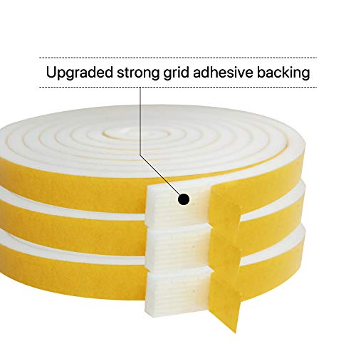Weather Stripping Door Seal-3 Rolls,1/2 Inch Wide X 1/4 Inch Thick Total 20 Feet Long, Adhesive Soundproof Foam weatherstrip for Window Insulation(6.5ft x 3 Rolls) - size: 1/2" (W) x 1/4" (T) x 20' (L)