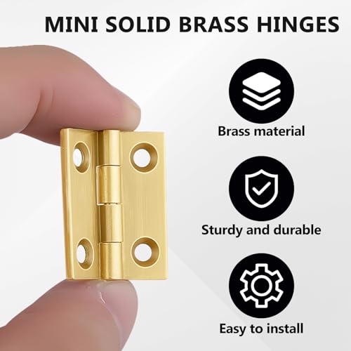 Mini Solid Brass Hinges Cabinet Drawer Butt Hinges for Jewelry Chest Wood Box,1/1.5/2.5Inch,8PCS (1Inch) - size: 1inch