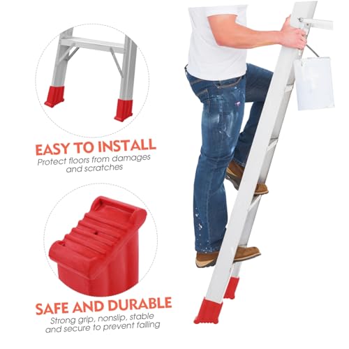 IMIKEYA 2Pcs Rubber Ladder Feet Covers, Non-Slip Steep Ladder Foot Pads - Universal Stepladder Rubber Pads for Floor Protector Security Bumpers, Red