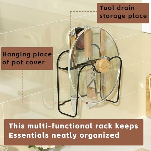 Wall Mounted Knife & Cutting Board Holder – No Drill Vacuum Suction Organizer with Slots for Knives, Cleavers & Kitchen Tools | Space-Saving Wall/Under-Cabinet Iron Rack