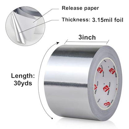 BOMEI PACK Aluminum Foil Tape,Heavy Duty Metal Foil Tape,High Temperature Silver Duct Tape,Perfect for Sealing & Patching,HVAC,Air Ducts,Insulation and Metal Repair (6 Inch) - size: 6 Inch x 30 Yards