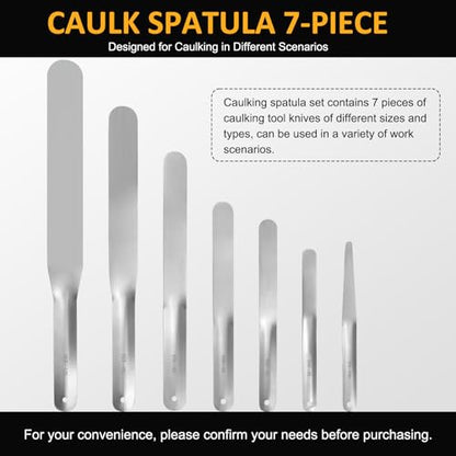 958-G01 Caulking Spatula Set, Multi-Purpose Caulking Tooling 7-Piece, Stainless Steel Circular Fixed Caulking Knife Set, Widths from 3/8” to 1-1/2”, Easy to Handle Spatula Set