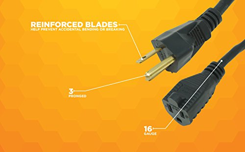 Southwire Extension Cord - Reliable Indoor & Outdoor Power - Neutral Black Finish - Vinyl Jacket - Reinforced Blades - Molded Plugs - 3 Prong - 15 Foot Length - size: 15 ft