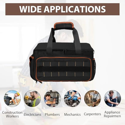 17 Inch Heavy Duty Tool Bags for Men Women, 28 Pockets Portable Tool Bag with Adjustable Shoulder Strap, Wide Mouth Tool Bag Organizer for Electricians Mechanics Carpenters