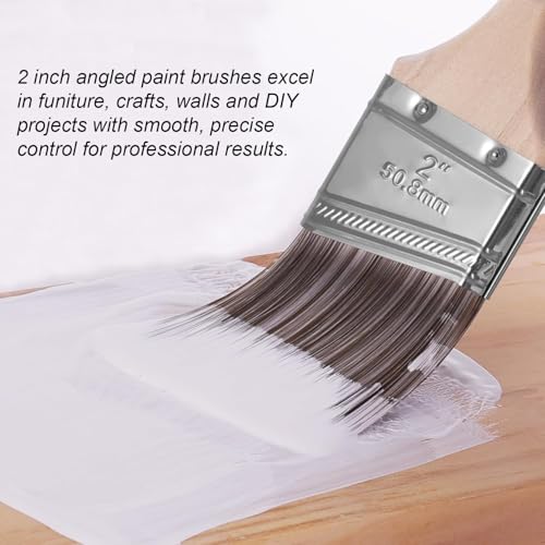 2 Inch Angled Paint Brushes - 6 PCS, Wood Paint Brush Set with Ultra-Dense Soft Bristles for Walls, Trim & Detail Work - Edge Painting Brush - size: 2 Inch, 6 Pack