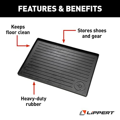 Lippert Solid Step All-Weather Entry Floor Tray, 28-1/4" W x 20" D, Heavy-Duty Recycled Rubber Mat for Door Entryway Indoor or Outdoor, for Shoes, Pet Dishes - 801380