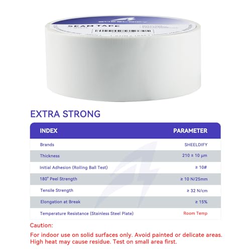 1.97" x 164‘ Seam Tape - Duct Tape Edge Tape Heavy Duty Multi-Purpose, Hand-Tearable, No Residue, White, 1 Roll - color: White, size: 1.97" x 164' 1Roll
