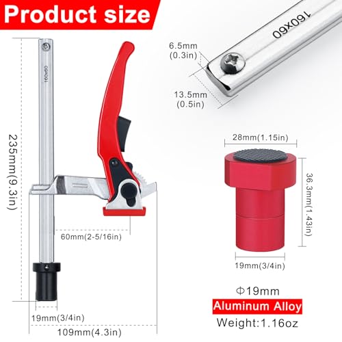 Bench Dog Clamp for 3/4" Dog Holes – Heavy Duty Quick-Ratchet Woodworking Clamp with Adjustable Pivot Jaw, 2PCS 19mm Non-Slip Bench Dogs, Fits MFT Tables and Workbenches - color: Red 3pcs