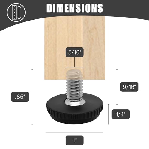 Project Patio 5/16-18 Stainless Steel Adjustable Furniture Levelers and Threaded Screw-in Leveling Feet Glides for Table and Chair Legs - 24-Pack