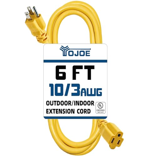 YOJOE Indoor Outdoor Extension Cord, 3 Prong 15A Weatherproof Power Cord, 10 Gauge Heavy Duty 6 ft Yellow Extension Cord for Garage, Garden and Home, 10/3 SJTW UL Listed - color: Yellow, size: 6 Foot, style: 1-Outlet