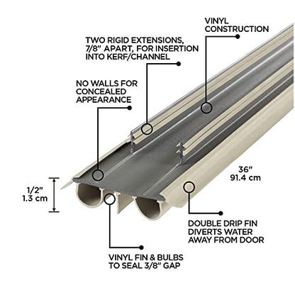 M-D Building Products 43820 Vinyl Concealed Kerf/Channel Fit Under Door Seal, Easy-to-Install Draft Stopper, Energy-Saving Door Insulation, Noise Reduction, Ideal for Home (36 Inch, Beige)