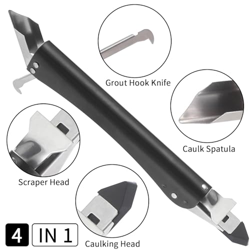 Professional Caulking Tool, 4 in 1 Silicone Caulk Remover Tool Kit, Stainless Steel Sealant Finishing Smoothing Removal Grout Scraper Tools for Home, Kitchen, Bathroom, Window, Floor, Tile