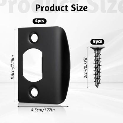 4 PCS Door Strike Plate, 2.16 X 1.77 Inch Door Latch Plate Stainless Steel Deadbolt Covers Black Right Angel Doors Plates with 8 PCS 0.78" Screws for Interior Exterior Doors