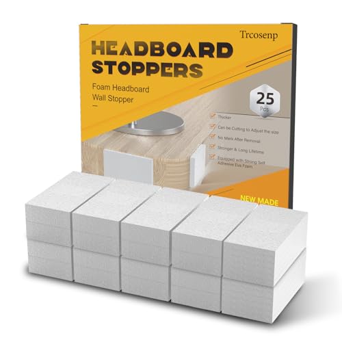 Headboard Bumpers for Wall, 25Pcs EVA Foamadhesive Felt Strips, Bed Furniture Wall Protectors, 10Pcs (15mm Thick)+15Pcs (5mm Thick) Couch Wall Protector, White Headboard Stoppers Wall Protector. - size: white