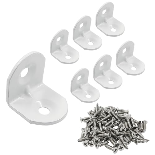 40 Pcs White Corner Brace L Bracket, 0.75 x 0.75 x 0.73”/ 20 x 20 x 18.5mm Iron Right Angle Brackets, Metal Joint Right Angle Bracket for Tables, Furniture, Shelves with Screws - style: 0.75" - 20mm