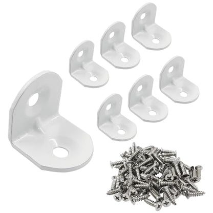 40 Pcs White Corner Brace L Bracket, 0.75 x 0.75 x 0.73”/ 20 x 20 x 18.5mm Iron Right Angle Brackets, Metal Joint Right Angle Bracket for Tables, Furniture, Shelves with Screws - style: 0.75" - 20mm