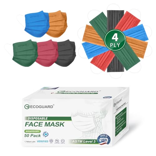 Disposable Face Masks Made in USA, 4 Ply for Families, Students, Breathable All-Day Wear & Safety, FSA HSA Eligible, ASTM Level 3 Medical Grade, 50 Pack, Royal Forest - color: Royal Forest, size: 50 Pack, style: Resealable Bag