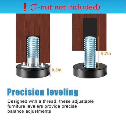 4 Set 1/4" Thread Furniture Feet Levelers, Adjustable Table Leg Screws, Height Adjuster Leveler with T-Nut for Tables,Cabinets,Chairs (1/4''-8 PCS) - size: 1/4''-8 PCS