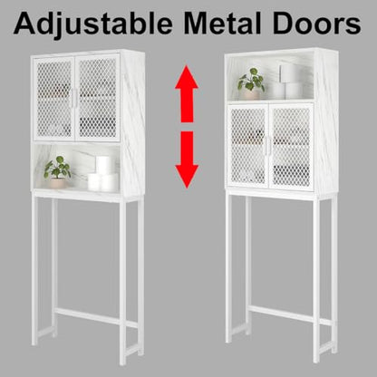 Launica Over The Toilet Storage Cabinet, Bathroom Organizer Over Toilet, Wood Metal Industrial Bathrooms Space Saver Shelf, Freestanding Bathroom Cabinet Above Toilet with Rack, White Marble - color: White Marble