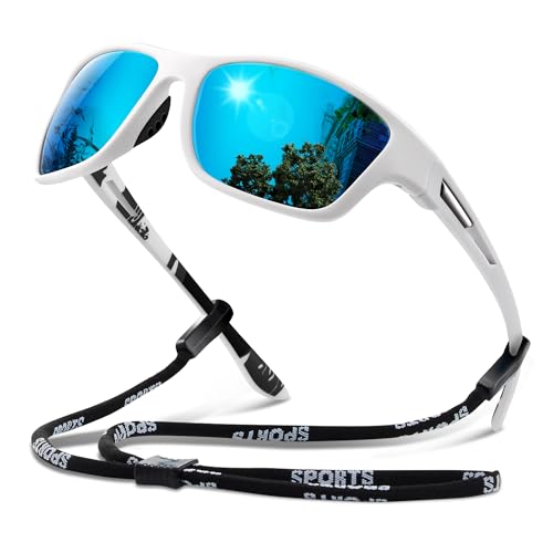 suoso Polarized Sports Sunglasses for Men: UV400 Protection Glasses Wrap Around Goggles for Driving Fishing - color: B15-white Blue