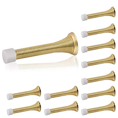 HOMOTEK 12 Pack Spring Door Stopper with Rubber Bumper 3-1/8" Flexible Spring Heavy Duty Wall Door Stop Low Mounted Door Bumper for Home (Bright Brass) - color: Bright Brass, size: 12 Pack