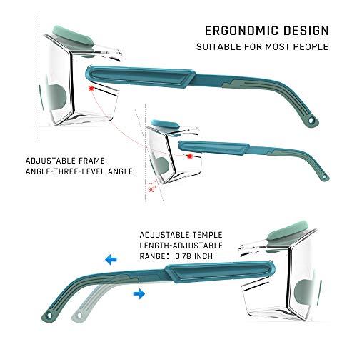 Anti Fog Safety Glasses Safety Goggles Over Glasses Protective Glasses with Anti Scratch Lenses Adjustable - color: Mint Road